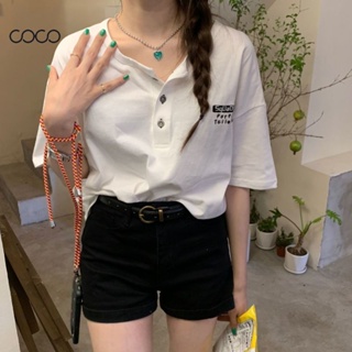 Coco~เสื้อยืด เสื้อยืดสไตล์เกาหลี  แฟชั่นการออกแบบความรู้สึกด้านบน