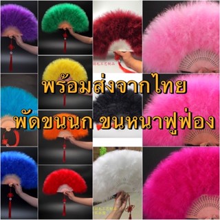 พัดขนนกผ้ากำมะหยี่ แบบหนา ขนาดใหญ่ สไตล์จีน (พร้อมส่งจากไทย) ตรงปกไม่จกตา