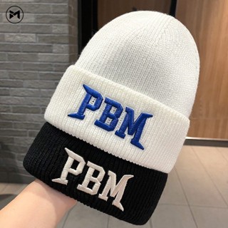 มาใหม่ หมวกถัก ผ้าวูล ปักลายตัวอักษร PBM สไตล์เกาหลี ให้ความอบอุ่น สําหรับนักเรียน ขับขี่กลางแจ้ง 2022