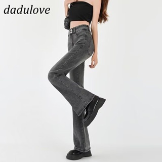 DaDulove💕 New Korean Version of Ins Gray Slightly Booted Jeans High Waist Elastic Retro Womens Wide Leg Pants