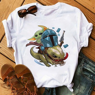 Baby Yoda Mandalorian T Shirt women Aesthetic Star Wars T-shirt  Top Tees Harajuku Satanist Tshirt Cartoon Funny Mo_04