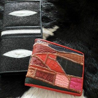 2pcs  wood stingray skinwallet  crocodile/ Genuine  shark wallet กระเป๋าหนังจระเข้ shark wallet