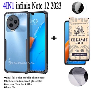 4in1 Infinix NOTE 12 2023 ฟิล์มกระจกนิรภัยเซรามิค นิ่ม ใส กันกระแทก และฟิล์มเลนส์กล้อง หรูหรา สําหรับ NOTE 12 G96 / HOT 12i 12 Play 12