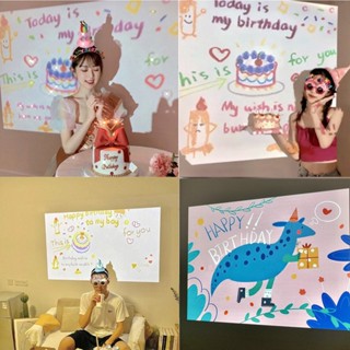 โคมไฟโปรเจคเตอร์ ฉายภาพ Happy Birthday Night Lights สร้างสรรค์ ของขวัญวันเกิด สําหรับตกแต่งห้องเด็ก