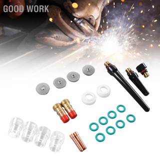 Good Work 25Pcs ไฟฉายเชื่อมอุปกรณ์เสริมชุดไฟฉายเชื่อม Tig ถ้วยแก้ว Collet Body แก๊สเลนส์ O แหวนกลับชุดสำหรับ WP17