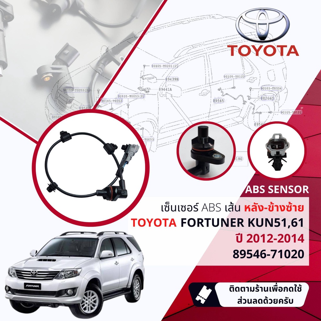 !!ส่งเลขตัวถัง เซ็นเซอร์ ABS หลัง ซ้าย ขวา รุ่นหัวจีบ Toyota Fortuner KUN51,61 ปี 2012-2014 89545-71