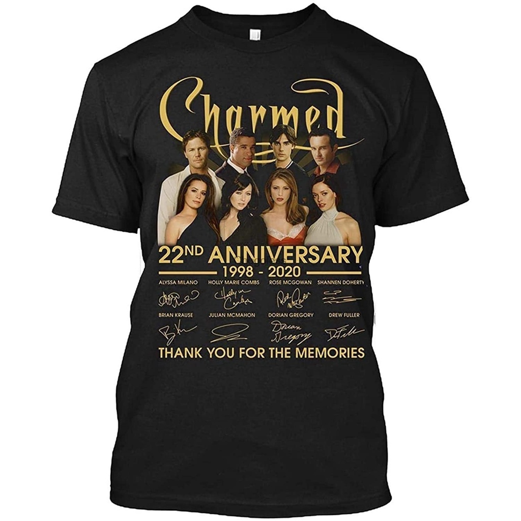 Top Tees Charmed 22Nd Anniversary 19982022 Alyssa Milano Holly Marie Combs Rose McGowan ตลกกราฟิก Te