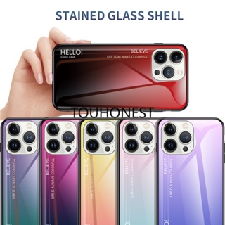 เคส For iPhone 13 Pro Max เคส iPhone 14 Pro Max Case iPhone 14 Plus Casing Luxury Gradient Ultra-Thin Tempered Glass Back Cover Phone Cases โทรศัพท์มือถือ กระจกนิรภัย ไล่โทนสี หรูหรา แบบบางพิเศษ ปิดด้านหลัง สําหรับ