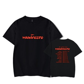 เสื้อยืดแขนสั้นลําลอง พิมพ์ลาย Kpop ENHYPEN WORLD TOUR MANIFESTO แฟชั่นฤดูร้อน สําหรับผู้ชาย และผู้หญิง