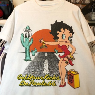 เสื้อยืดแขนสั้น ผ้าฝ้าย พิมพ์ลายการ์ตูน Betty boop Miss Betty สไตล์เรโทร แฟชั่นเรโทร สําหรับผู้ชาย และผู้หญิง