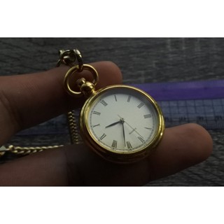 นาฬิกา Vintage มือสองญี่ปุ่น นาฬิกาพก Pocket watch ระบบ QUARTZ ทรงกลม กรอบทอง หน้าทอง หน้าปัด 30mm