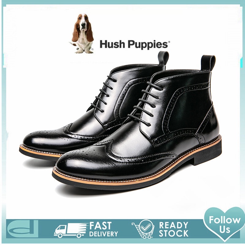 Hush ลูกสุนัขรองเท้าผู้ชาย Hush Puppies ผู้ชายรองเท้า High Cut รองเท้าหนังรองเท้าสําหรับชายรองเท้า M