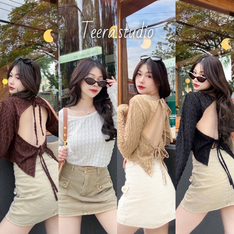 Teera❤️พร้อมส่ง✨DazzingTop💓เสื้อเปิดหลัง ผ้าลูกไม้หยักทรงสวย แมทง่าย ไฮโซมาก sheeny