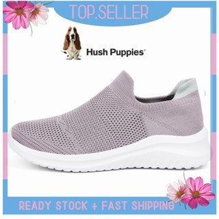 Hush Puppies รองเท้าผ้าใบลําลอง ส้นแบน สีดํา เหมาะกับการเล่นกีฬา สําหรับสตรี ไซซ์ EU 40 41 42 44