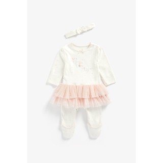 Mothercare Organic Cotton Tutu All In One And Headband Set ZA360 ชุดเต็มตัวเด็กทารกและที่คาดศีรษะ