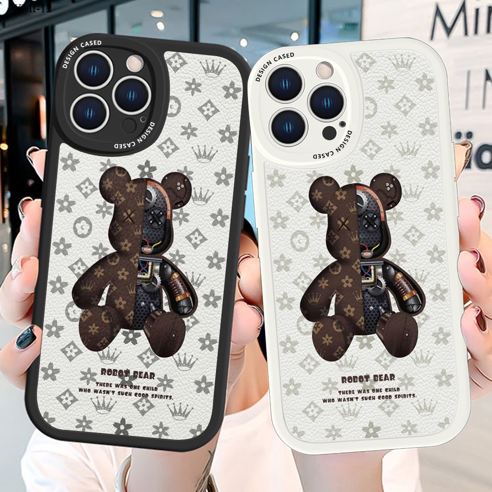 Xiaomi Mi 12 12X 11 11T Pro Lite NE 5G สำหรับ Case Leather Cartoon Brown robot bear เคสโทรศัพท์ Lambskin Shockproof Cover