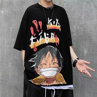 แฟชั่นเสื้อยืดผู้ชายขนาดใหญ่ Anime One Piece Luffy พิมพ์เสื้อยืดคู่ลำลองด้านบน