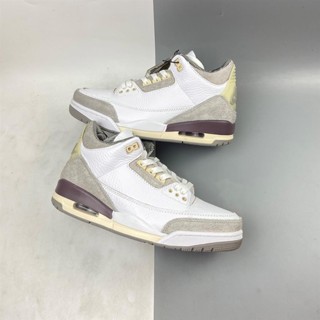 Txji A Ma Maniere x Air Jordan 3 รองเท้ากีฬา รองเท้าบาสเก็ตบอล สีขาว สีเทา ขนาดกลาง