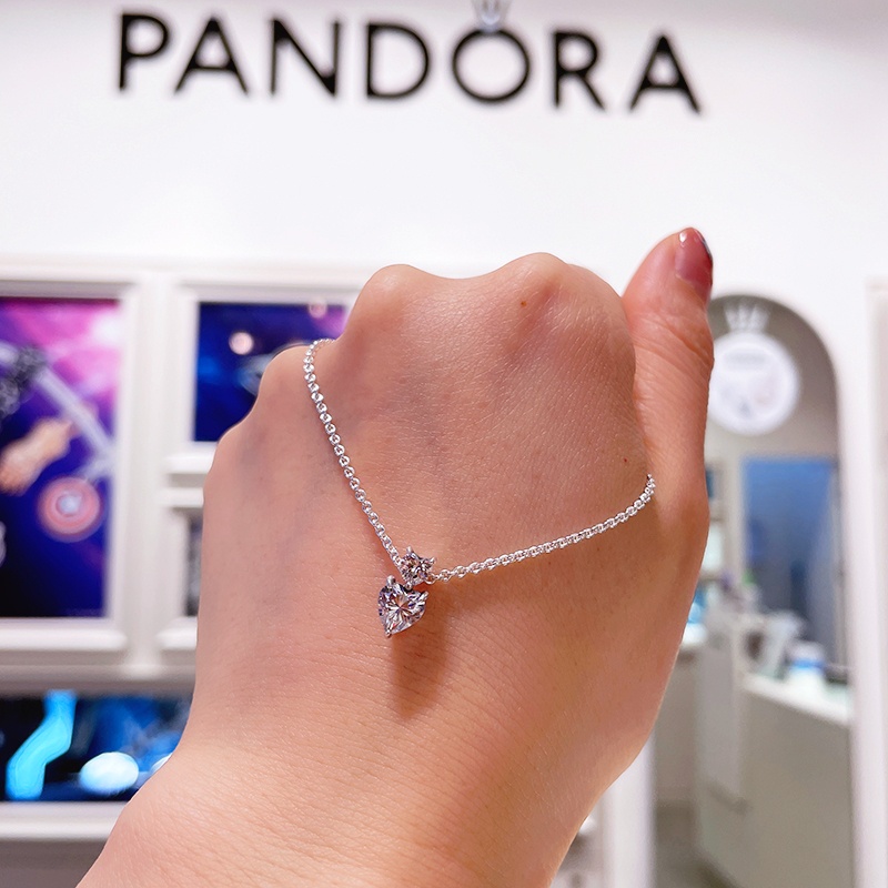 Pandora เงิน925 สร้อยคอ Double Heart Pendant necklace สร้อยคอพร้อมจี้ ของขวัญสำหรับคนพิเศษ ของแท้ 100%