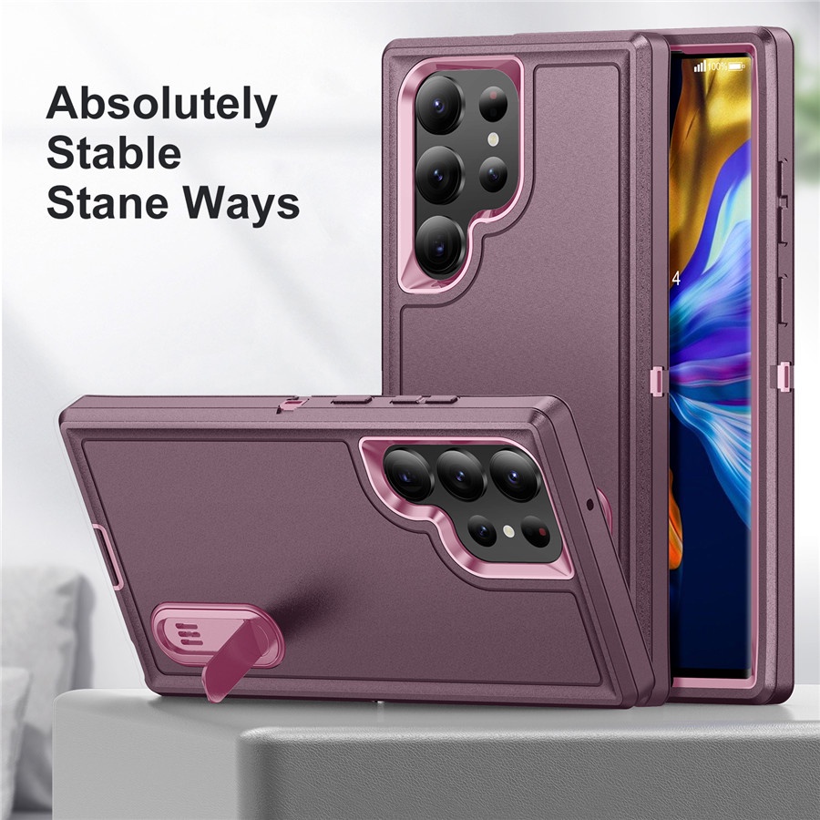 【3IN1】เคสโทรศัพท์มือถือ กันกระแทก พร้อมขาตั้ง สําหรับ Samsung Galaxy S23 Ultra S23 Plus S23