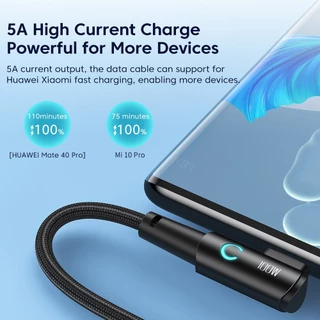 Toocki USB ประเภท C ไปยัง USB C สาย 90 องศาข้อศอก PD 100 วัตต์ชาร์จไฟรวดเร็ว LED สายข้อมูลสำหรับ แล็ปท็อปประเภท C สายข้อมูล