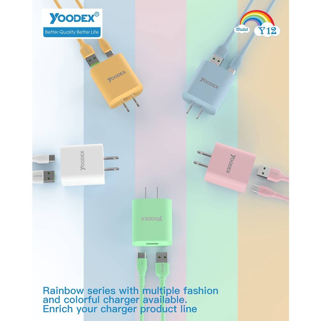 ใหม่ล่าสุด ชุดชาร์จ YOODEX Y12 "Rainbow" Series หัวชาร์จพร้อมสายชาร์จ 3.6A มีให้เลือก Micro/Type-C/L
