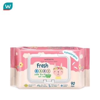 Watsons วัตสัน เฟรช เบบี้ 100 อีโค่-เฟรนด์ลี่ ซอฟท์ ไวพ์ 90แผ่น.
