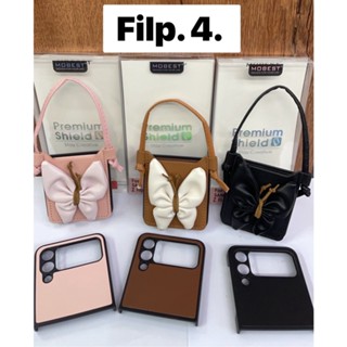 [ส่งจากไทย] เคสหนังกระเป๋า ประดับโบว์ หนังนิ่ม สุดคิ้ว Z-Flip 4 สุดมินิมอล