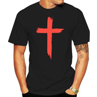 เสื้อยืดผ้าฝ้ายพรีเมี่ยม เสื้อยืดแขนสั้น ผ้าฝ้าย พิมพ์ลายกราฟฟิค Jesus Red Cross Paint Style แฟชั่นฤดูร้อน สําหรับผู้ชาย