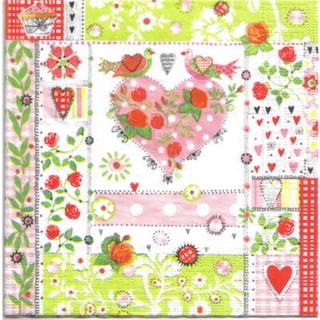 Pladao Napkin ภาพ Valentine นก กับหัวใจ กุหลาบ กระดาษ แนพกิ้น สำหรับงานศิลปะ เดคูพาจ decoupage ขนาด L 33x33