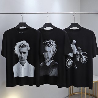 เสื้อยืดพิมพ์ลาย [S-5XL]เสื้อยืดแขนสั้นลําลอง ขนาดใหญ่ พิมพ์ลาย FEAR OF GOD FOG Justin Bieber Portrait สําหรับผู้ชาย