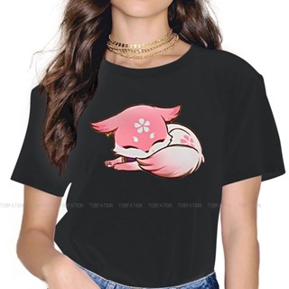Printed Cotton T-Shirt Genshin Impact Game Chibi Yae Miko Kitsune Graphic Print For Women_03