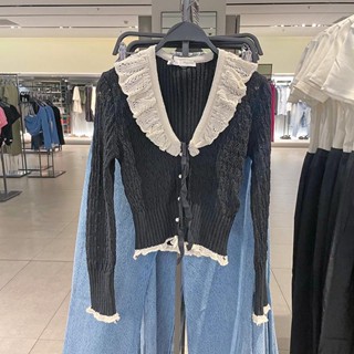 Data ZARA เสื้อคาร์ดิแกน ตัวสั้น ผ้าถัก ประดับโบว์ แต่งลูกไม้ แฟชั่นฤดูใบไม้ร่วง สไตล์ใหม่ สําหรับผู้หญิง 4331066 800