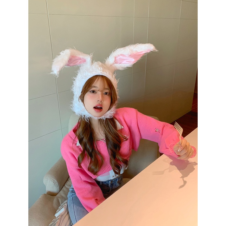หมวกหูกระต่ายเกาหลี ผ้ากํามะหยี่ขนนิ่ม ให้ความอบอุ่น แฟชั่น และฤดูหนาว น่ารักสดใส ราคา ถูกที่สุด ดีลบีเคเค แกลเลอรีภาพที่ 3
