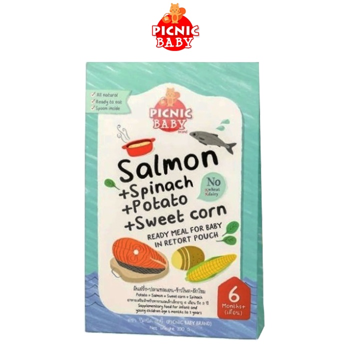 Picnic BabyFood รสปลาแซลมอน+มันฝรั่ง+ข้าวโพด+ผักโขม  x 6 กล่อง
