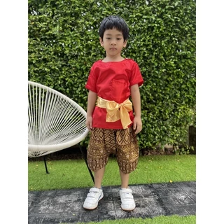 ชุดไทยเด็กผู้ชาย ผ้าซาตินคุณภาพดี ใส่สบาย (เสื้อ+โจงกระเบน) FV33