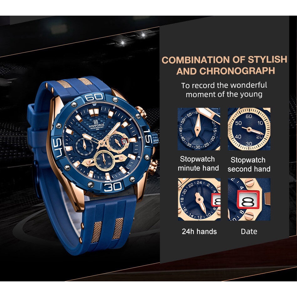 NAVIFORCE นาฬิกาผู้ชาย แนวSport Luxury รุ่น NF8019T หน้าปัด Chronograph ของแท้ 100% รับประกันศูนย์ไทย