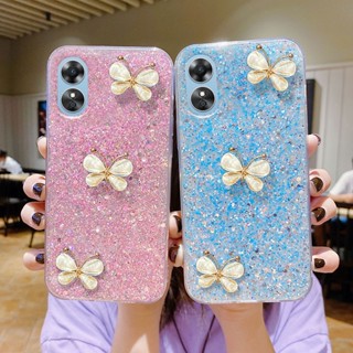 เคสโทรศัพท์ OPPO A17k A17 A77s A77 A57 4G A77 5G A96 A76 2022มือถือ ซิลิโคนนุ่ม ใส ลายผีเสื้อ กลิตเตอร์ แวววาว สําหรับ  เคส OPPO A57 4G