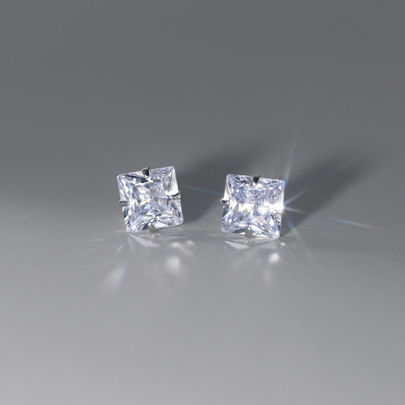 Modian Square CZ ต่างหูสตั๊ด เงินสเตอร์ลิง 925 ประดับเพทาย 3 มม. 4 มม. 5 มม. สีดํา เหมาะกับงานปาร์ตี้