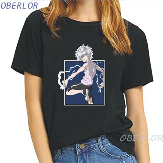 เสื้อยืดผ้าฝ้าย เสื้อยืดคอก ลมแขนสั้นพิมพ์ลาย Hunter X Hunter Killua Baka Vogue สําหรับผู้หญิง_02