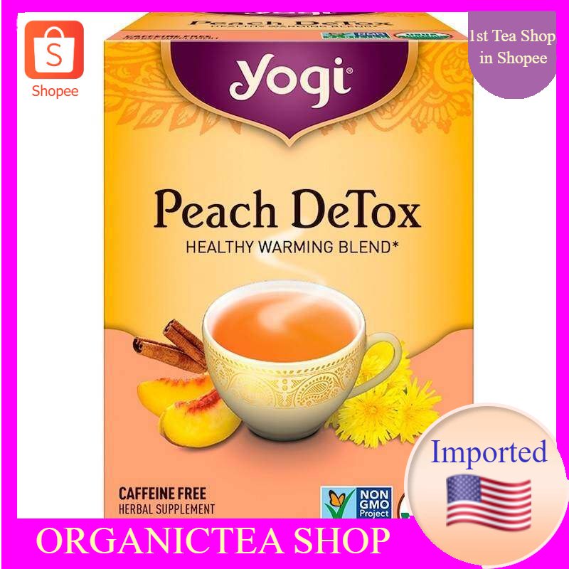 Yogi Tea Peach DeTox Caffeine Free 16 Tea Bags พีช ดีท็อกซ์​ ชาสมุนไพร ชาเพื่อสุขภาพ