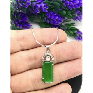 Natural Green Chalcedony Pendant Necklace for men and women High Quality Green Pendant Square shape With Silver Chain.