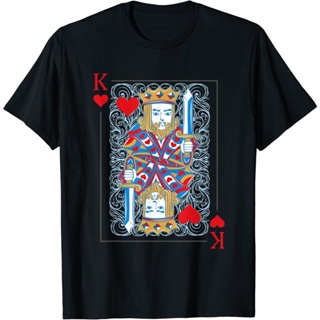 เสื้อยืดผ้าฝ้ายพิมพ์ลายแฟชั่น เสื้อยืดแขนสั้น พิมพ์ลายโป๊กเกอร์ King and Queen Matching Poker 1 ส่วน 2 แฟชั่นคู่รัก_07