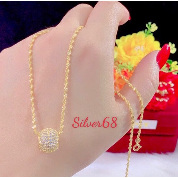 สร้อยคอผู้หญิง โซ่บิด มีทรงกลมฝังหิน เงินแท้สวยมาก68DTS0906+MTS0109
