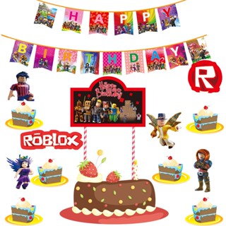 【In Stock】Game Roblox Theme Party Supplies Kids Birthday Banners Cake Toppers Decorations