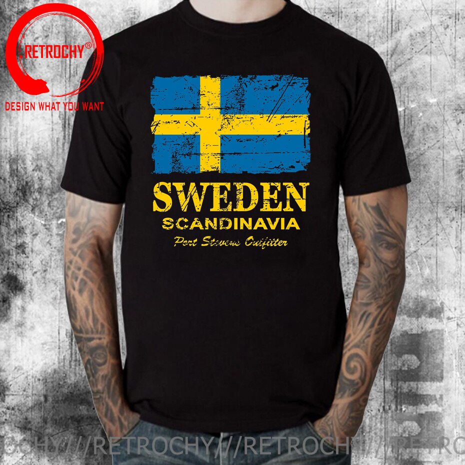 Vintage Look Sverge Flag Of Sweden T เสื้อสวีเดน Jersey Tre Kronor Tshirt สวีเดน Sverige Of Arms T เ