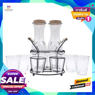 Bottle ชุดขวดน้ำ พร้อมแก้วน้ำ 8.5 ออนซ์และขาตั้ง Kassa Home รุ่น 6619 ความจุ  1 #000 มล. (ชุด 9 ชิ้น) สีใสwater Bottle S