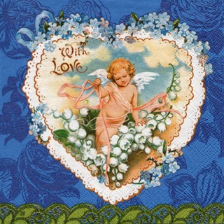 Pladao Napkin ภาพกามเทพ Cupid with Love คิวปิดในหัวใจ กระดาษ แนพกิ้น สำหรับงานศิลปะ เดคูพาจ decoupage ขนาด L 33x33