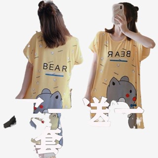 ∋❀✜♟✨❤✨❤[Home Wear/pajamas] [สองชิ้น 19.9] ชุดนอนแขนสั้น ทรงหลวม ลายการ์ตูนน่ารัก ขนาดใหญ่ สําหรับผู้หญิง 6.16007