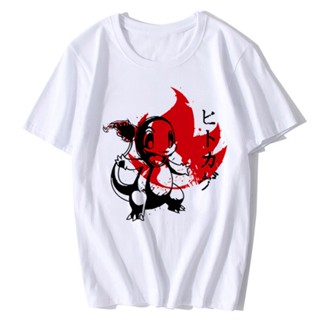 Red Sun Fire Anime Charmander Donnie Gaming Nintendo Pokémon Summer Fashion Men Round Collar Short Sleeve TShirt_07